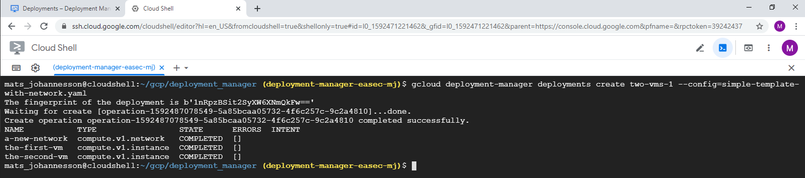 gcloud deployment-manager deployments create